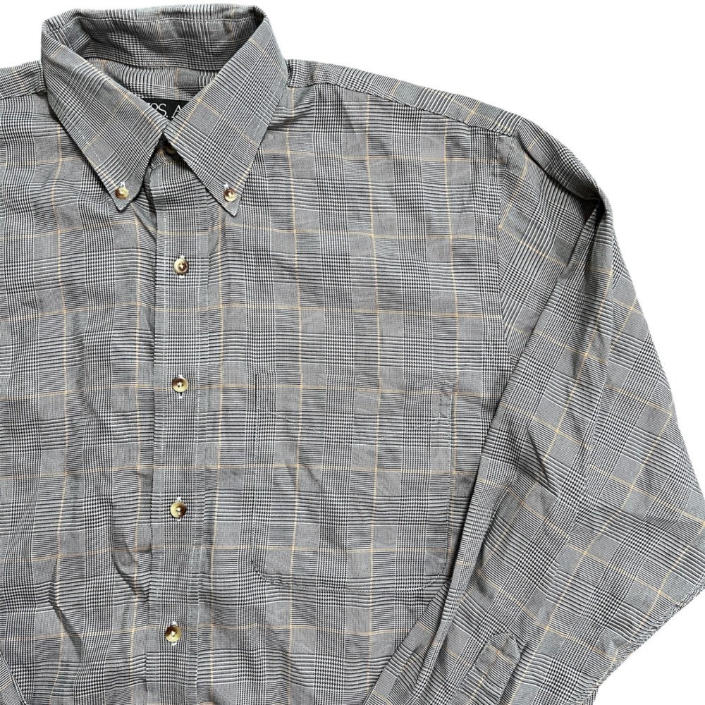 Jos A Bank Travelers Collection Plaid Button Up Shirt Mens Medium‎ Gray